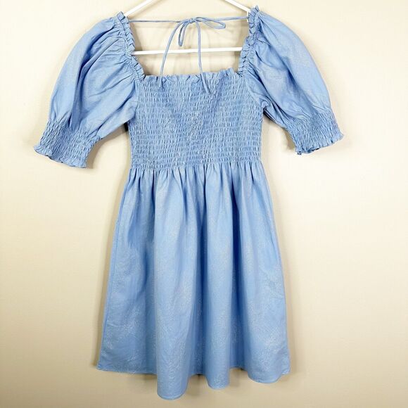 Hill House Size XS The Athena Nap Dress in Light Blue Metallic Glitter Check - Picture 4 of 12